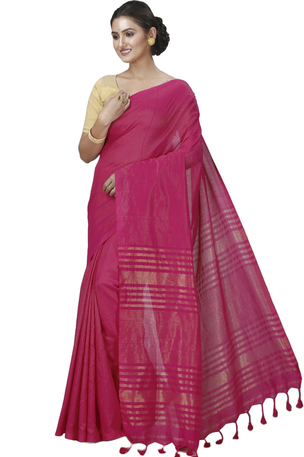 Pink Blended Cotton Tama Hand Loom Saree (1203)